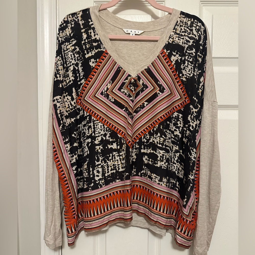CAbi Silk Aztec Scarf Top